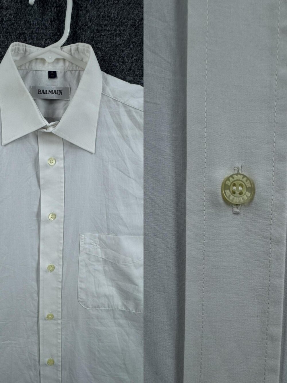 Balmain XL Point Men White Cotton Polyester France Pocket Solid Button Up Shirt